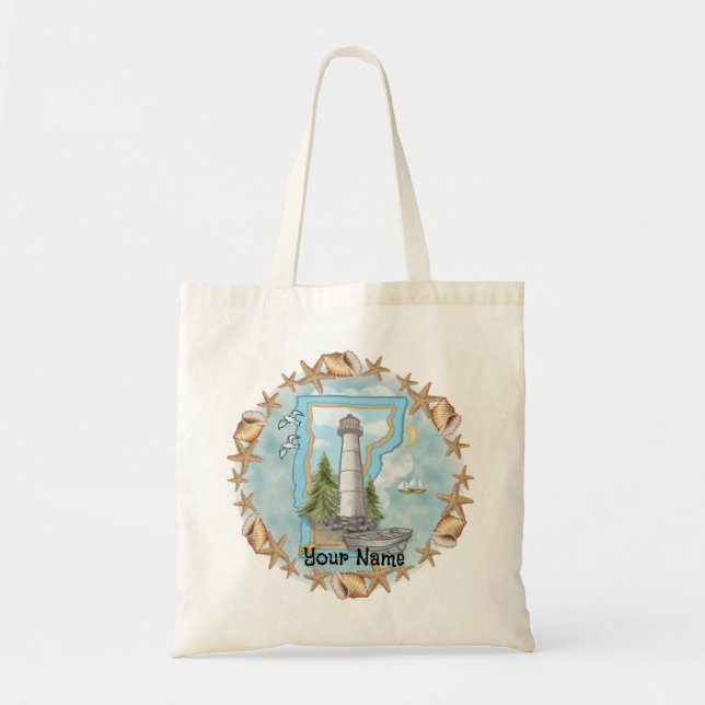 Vermont Shells Lighthouse Tote Bag (Front)