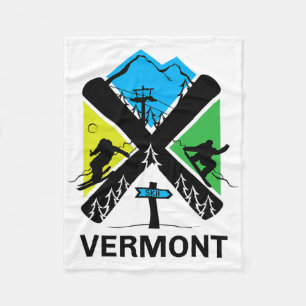 Vermont Ski T Shirt - Skiing And Snowboard Accesso Fleece Blanket