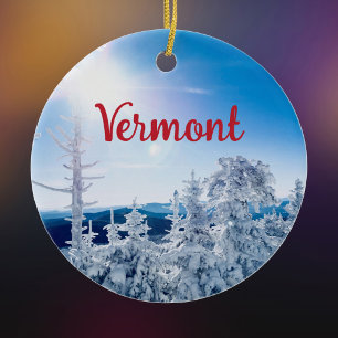 Vermont Snow and Mountains Photo Ceramic Tree Decoration