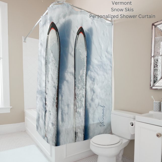 Vermont Snow Ski Shower Curtain (Vermont Snow Skis Personalized Shower Curtain)