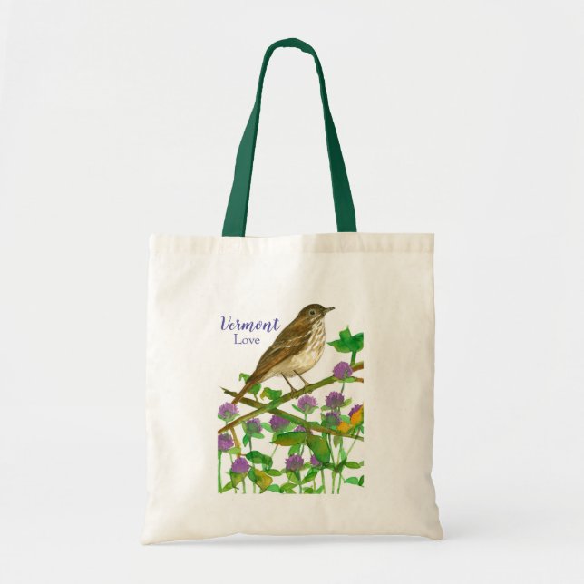 Vermont Souvenir Tote Hermit Thrush Bird (Front)