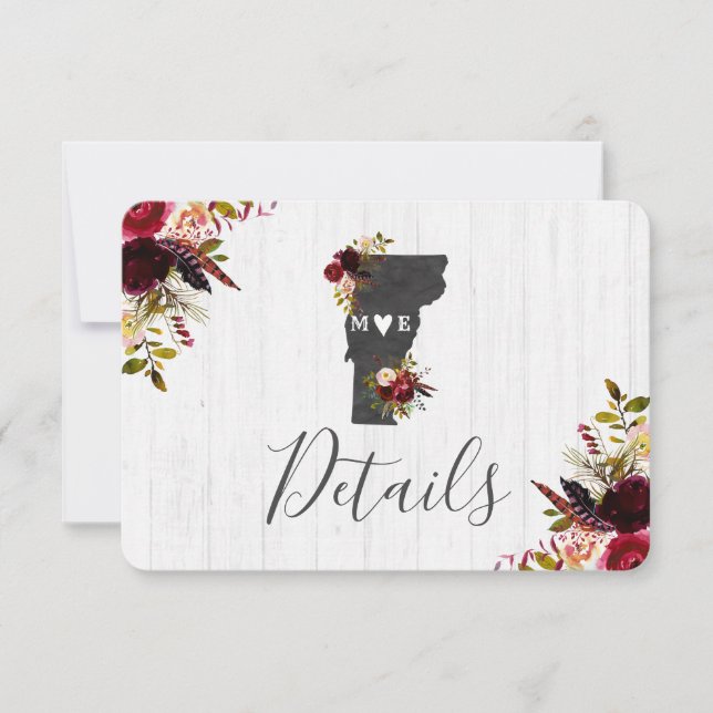Vermont State Destination Rustic Wedding Details Invitation (Front)