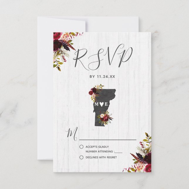 Vermont State Destination Rustic Wedding RSVP (Front)