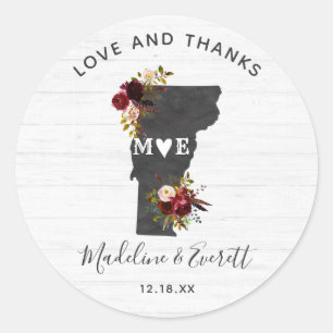 Vermont State Destination Rustic Wedding Thank You Classic Round Sticker