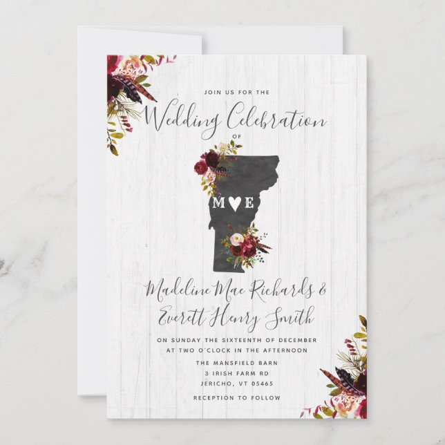 Vermont State Destination Wedding Invitation (Front)