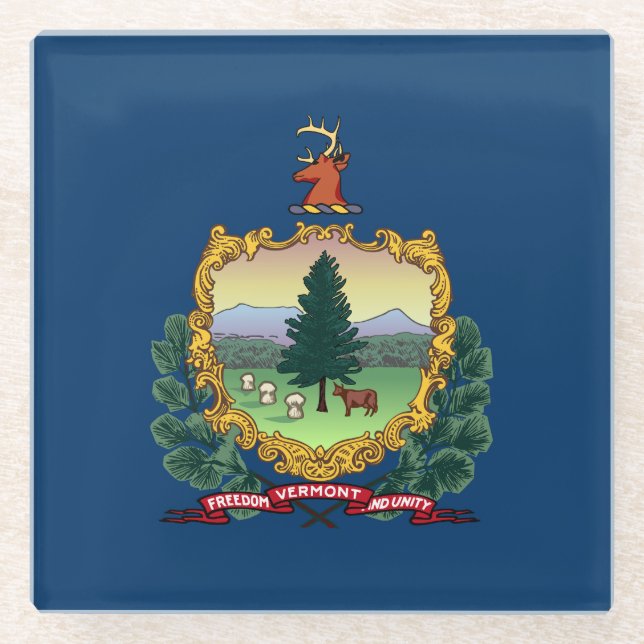 Vermont State Flag Glass Coaster (Front)