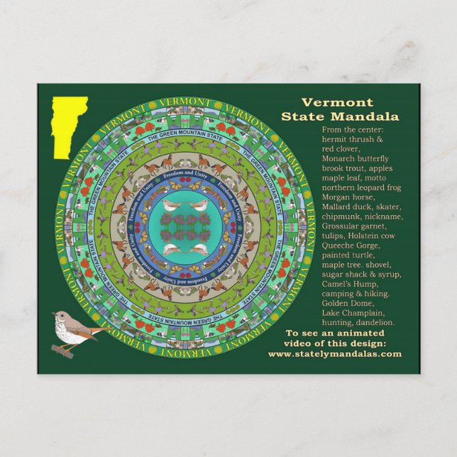 Vermont State Mandala Postcard (Front)