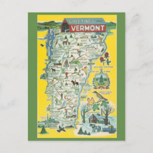 Vermont State Map Postcard