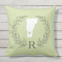 Vermont state map wreath leaves monogram