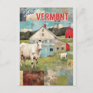 Vermont Stylised Vintage Farm Travel Postcard
