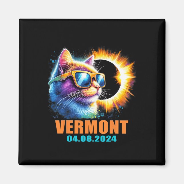 Vermont Total Solar Eclipse 2024 Cat Solar Eclipse Magnet (Front)