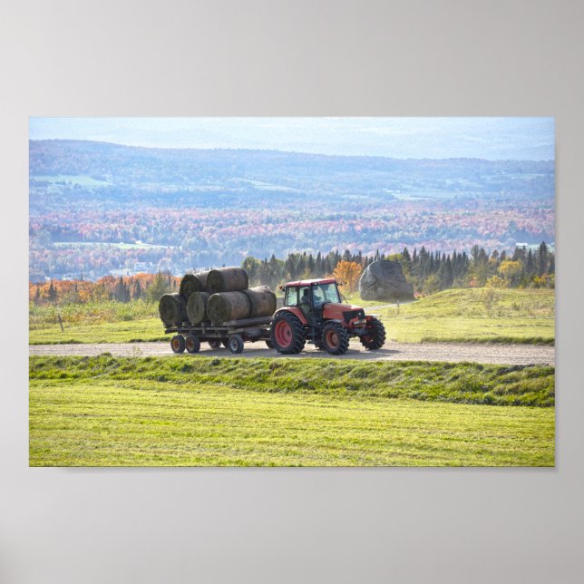 Vermont Tractor Hauling Hay Bales Poster (Front)