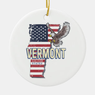 Vermont United States Retro State Map Vintage USA Ceramic Tree Decoration