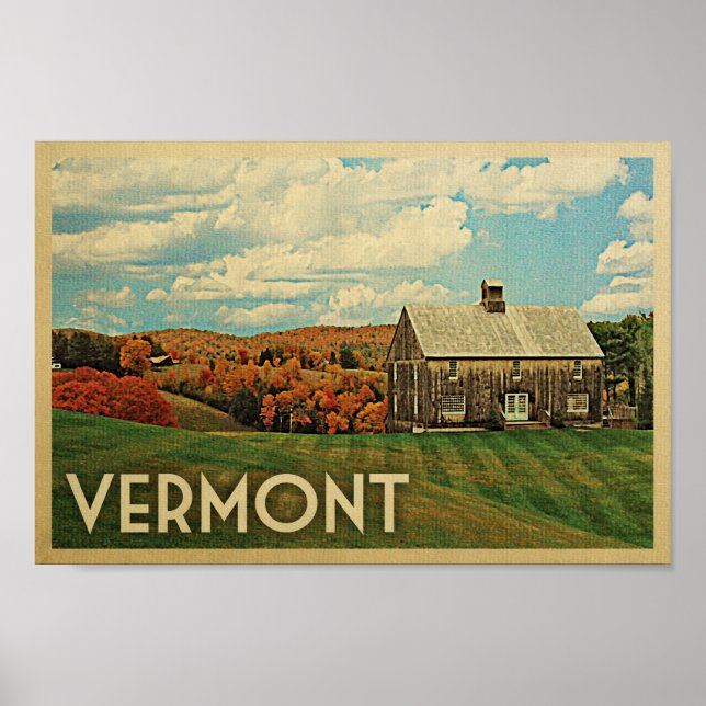 Vermont Vintage Travel Poster Farm Country Autumn (Front)