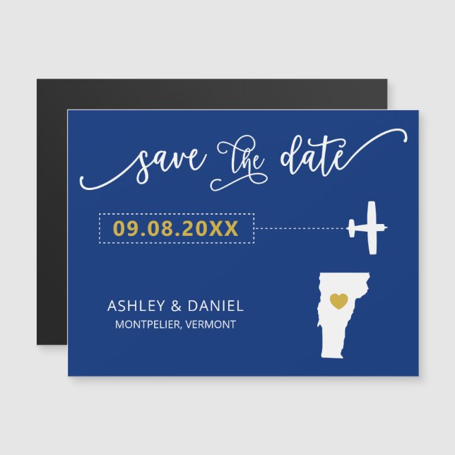 Vermont Wedding Save the Date Card, Map Magnetic Invitation (Front/Back)