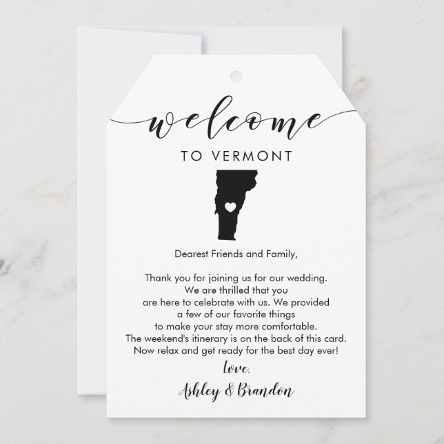 Vermont Wedding Welcome Tag, Letter and Itinerary (Front)