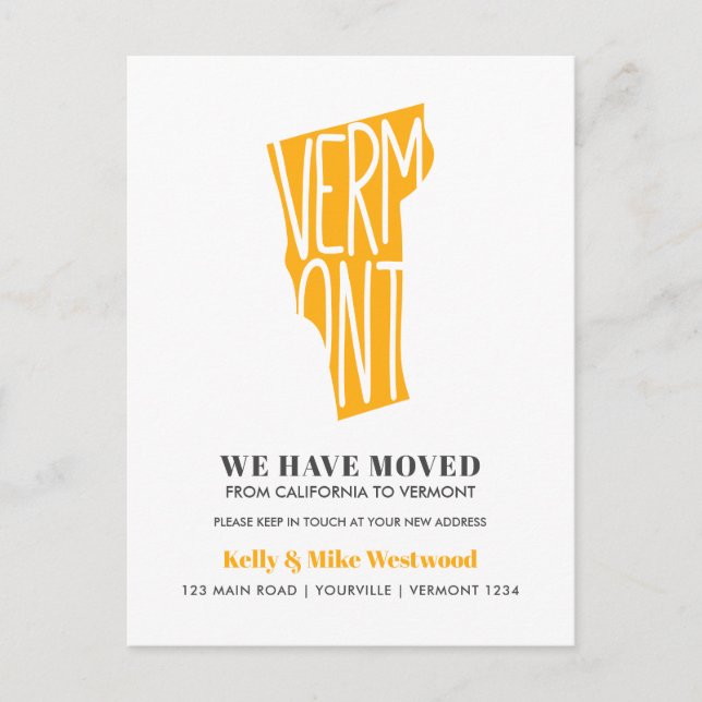 VERMONT We've moved New address New Home Postcard (Front)