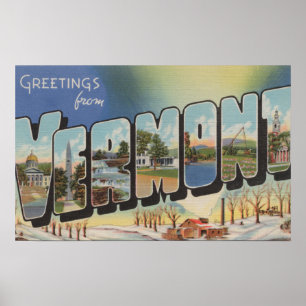 Vermont (Winter Scene) - Large Letter Scenes Poster