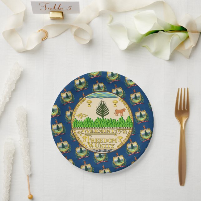 Vermonter Flag & Seal, Vermont Paper Plate (Wedding)
