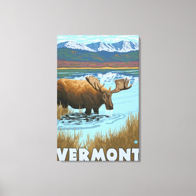 VermontMoose Drinking in Lake Canvas Print (Front)
