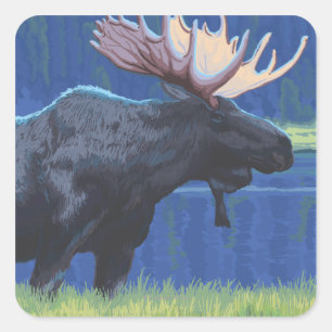 VermontMoose in the Moonlight Square Sticker