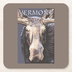 VermontMoose Up Close Square Paper Coaster
