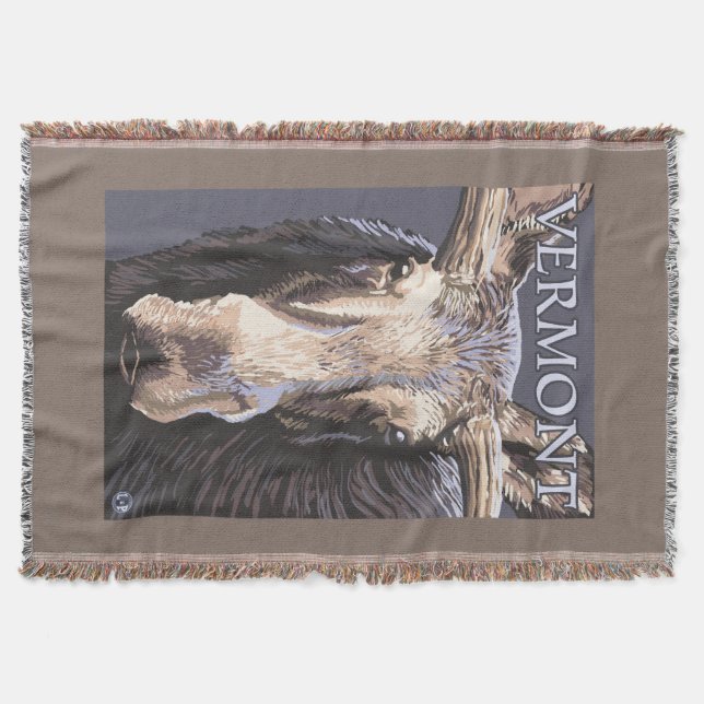 VermontMoose Up Close Throw Blanket (Front)