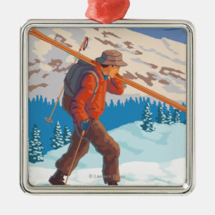 VermontSkier Carrying Skis Metal Tree Decoration