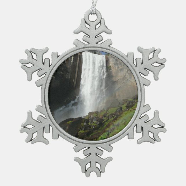 Vernal Falls I in Yosemite National Park Snowflake Pewter Christmas Ornament (Front)