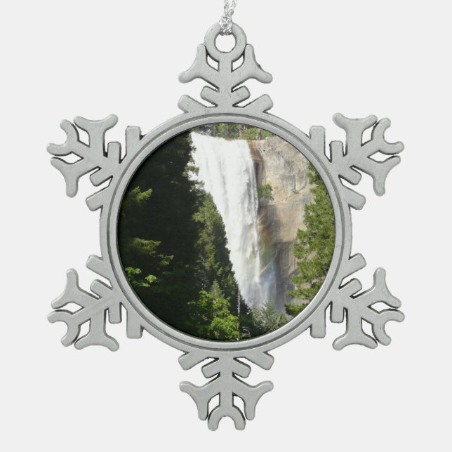 Vernal Falls II in Yosemite National Park Snowflake Pewter Christmas Ornament (Front)