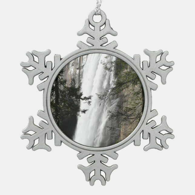 Vernal Falls III at Yosemite National Park Snowflake Pewter Christmas Ornament (Front)