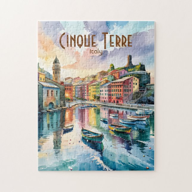 Vernazza Cinque Terre Italy Watercolor Custom Jigsaw Puzzle (Vertical)