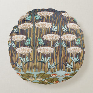Verneuil Dragonfly Water Lily Art Nouveau: Vintage Round Cushion