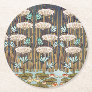 Verneuil Dragonfly Water Lily Art Nouveau: Vintage Round Paper Coaster