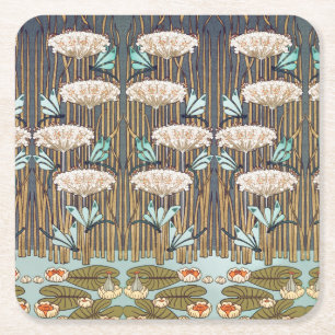 Verneuil Dragonfly Water Lily Art Nouveau: Vintage Square Paper Coaster