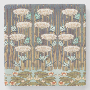 Verneuil Dragonfly Water Lily Art Nouveau: Vintage Stone Coaster
