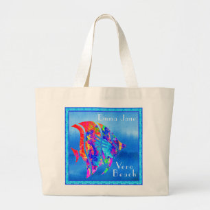 Vero Beach FL Fun Watercolor Ocean Fish  Large Tote Bag