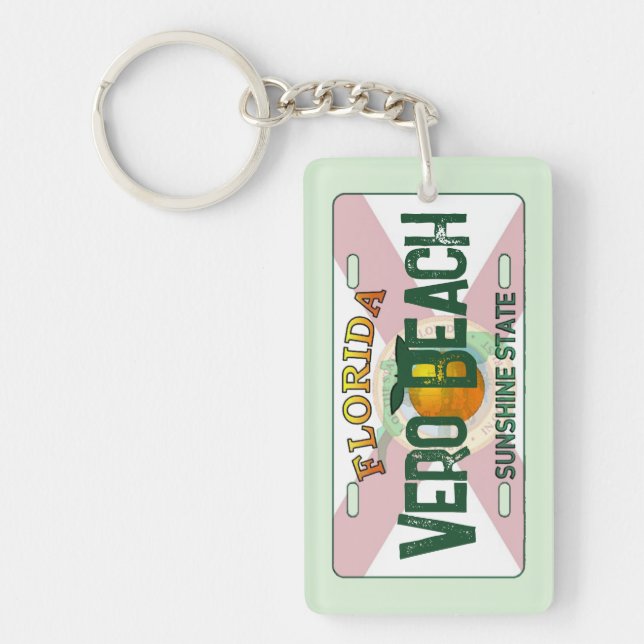 Vero Beach Florida flag license plate keychain (Front)