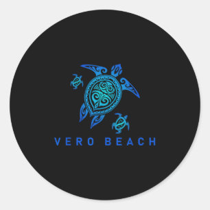 Vero Beach Florida Sea Blue Tribal Turtle Classic Round Sticker