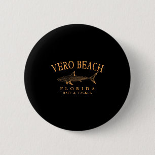 Vero Beach Florida Shark Retro Arched Orange Lette 6 Cm Round Badge