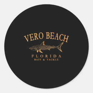 Vero Beach Florida Shark Retro Arched Orange Lette Classic Round Sticker