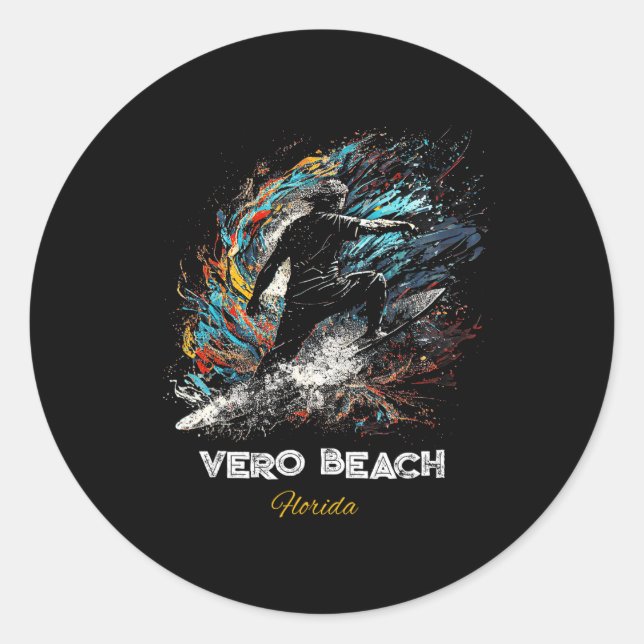 Vero Beach Florida Surfing Surfboard  Classic Round Sticker (Front)