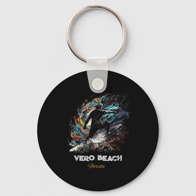 Vero Beach Florida Surfing Surfboard  Key Ring (Front)