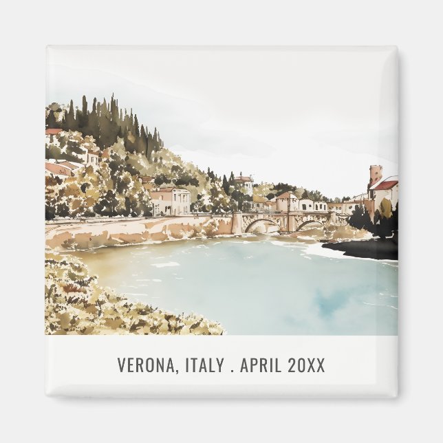 Verona Adige River Italy Watercolor Italian Travel Magnet (Front)