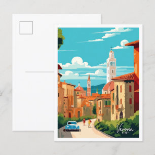 Verona Italy Art Vintage Travel Illustration Postcard