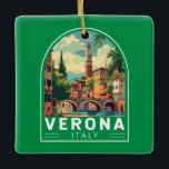 Verona Italy Travel Art Vintage Ceramic Ornament<br><div class="desc">Verona retro vector travel design. Verona is a city in northern Italy’s Veneto region,  with a mediaeval old town built between the meandering Adige River. It’s famous for being the setting of Shakespeare’s "Romeo and Juliet."</div>