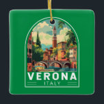 Verona Italy Travel Art Vintage Ceramic Ornament<br><div class="desc">Verona retro vector travel design. Verona is a city in northern Italy’s Veneto region,  with a mediaeval old town built between the meandering Adige River. It’s famous for being the setting of Shakespeare’s "Romeo and Juliet."</div>