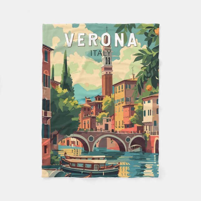 Verona Italy Travel Art Vintage Fleece Blanket (Front)