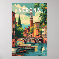Verona Italy Travel Art Vintage