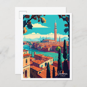 Verona Italy vintage travel illustration Postcard